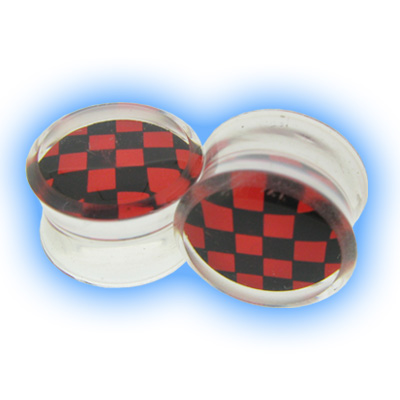 Acrylic Ear Lobe Plug - Red Checker