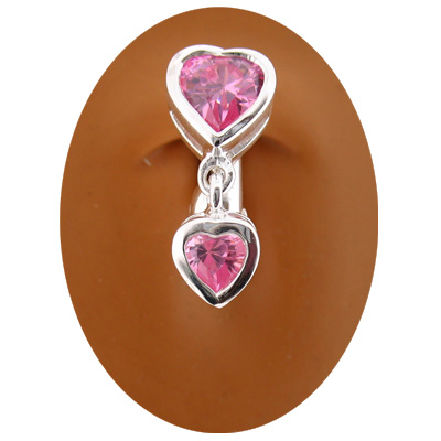 Clipbitz Fake Belly Ring - Pink Heart Duo - CB21