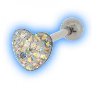 Tongue Bar with Multi Jewelled Heart Crystal AB