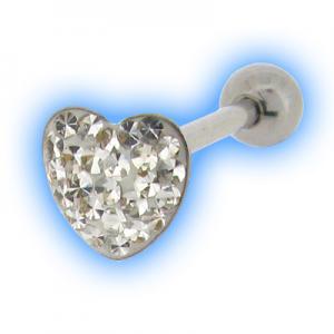 Tongue Bar with Multi Jewelled Heart Clear