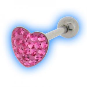 Tongue Bar with Multi Jewelled Heart Pink