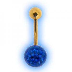 Glitzy Ball Belly Bar With Gold Plated Stem - Blue