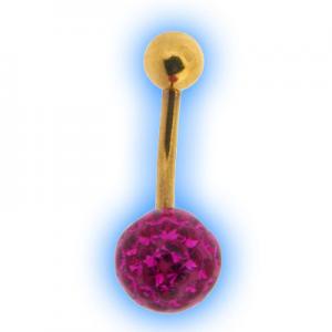 Glitzy Ball Belly Bar With Gold Plated Stem - Deep Pink