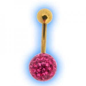Glitzy Ball Belly Bar With Gold Plated Stem - Pink