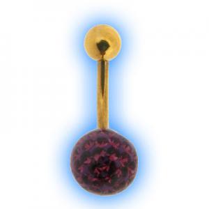 Glitzy Ball Belly Bar With Gold Plated Stem - Purple