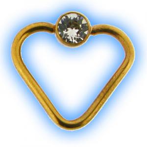 Flat Back Jewelled Heart BCR Ring - Gold Plated