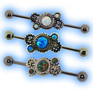 Steam Punk Opal Industrial Long Barbells
