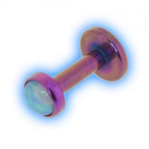 Coloured Titanium Internally Threaded Labret with Opal Disc - 1.2mm (16 gauge)