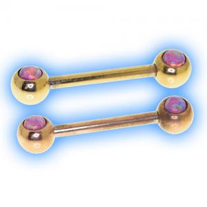 Gold Plated opal nipple barbell