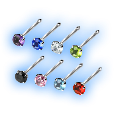 316 Stainless Steel Straight Nose Stud - Circle Gem